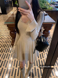 French Temperament V-Neck Long-Sleeved Knitted Dress Women Autumn Gentle Figure Inside The Bottom Skirt A Skirt Skirt Short Skirt
