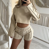 Dili Casual Solid-Colored T-Dressed T-Wearing Shorts Set Women's Clothing 2025 Autumn And Winter