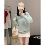 Black Slack Feel Inclined Angle Shoulder Long-Sleeved T-Shirt Girl Out-To-Shoulder Early Autumn Lazy Loose Babes Sexy Shoulder