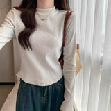 Dejing Small Collar Bottoming Shirt Women Autumn And Winter Thread Small Fragrant Wind Cotton Stacked With A Short Curved Under The Top