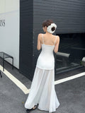 Design Sense Mesh Splicing Sling Dress Women's Summer Niche Temperament Waist Dress Gentle Style White Dress