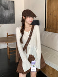 French V-Neck Horn Sleeve Design Long-Sleeved Knitted Cardigan Women's Autumn Hollow Wears A Top Of The Shirt