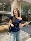 Spice Girls Pure Desire To Wear Collared Shoulder Short-Sleeved T-Shirt Women 2026 Summer New Body Design Feel Wrinkled Waist Top