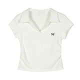 Pure Cotton Polo Collar Short-Sleeved T-Shirt Women's Summer 2025 New Large-Size Meat Masking Thin Design Wrinkled Short Blouse