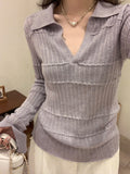 New Autumn And Winter Wearing V-Neck Knitted V-Neck Horn Long-Sleeved Bottom Shirt Inside The Slim Top Women's Clothing