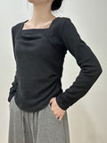 Grinding Long-Sleeved T-Shirt Women's Autumn And Winter With A Repair Body Collar Collar De-Velvet Bottom Shirt Short Top 2025 New