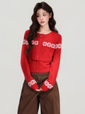 Fair Island Christmas Red Wearing A Knitted Cardigan Set Of Women's Autumn And Winter In The Vest Slings Two Sets