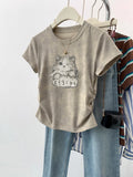 Pure Cotton Tie Dye Cat Shoulder Short Sleeve T-Shirt Women's Summer 2025 New Burst Design With A Short-Sized Top