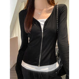 Autumn And Winter New Black And White Bump Color Set Up A T-Shirt Long-Sleeved T-Shirt Women's Fake Two Niche Design Tips On The Body