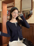 Korean Version Of The Color Stripe Splicing Two Long-Sleeved T-Shirts Early Autumn Collar Design Feeling Tie-Up Shirt