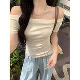 Hottie Black Pure Desire Short-Sleeved T-Shirt Girl 2026 Summer Can Wear Two Waist Thin Words Shoulder-To-Shoulder Small Top