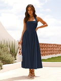 2025 Summer New Women's Sleeveless Square Dress Solid Color Temperament Showy Dress Dress Dress