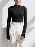 Small Collar White Bottoming Shirt With Autumn And Winter Plus Velvet Blouse Female Velvet Long-Sleeved T-Shirt Half-High Collar