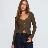 Women's Clothing 2025 Autumn And Winter Explosion V-Neck Long-Sleeved Ribnecked Cardigan Commuting Exquisite Women's Clothing Top