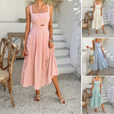 Dili 2025 Spring/Summer Leisure And Elegant Holiday Style Pure Color High-Waisted Sling Dress Women's Dress