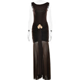 Summer New Sexy Sleeveless Back Pressed Folding Bag Hips Temperament Ribbon Open Skirt Dress