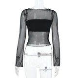 Summer Hot Net Yarn Bottom Top Coat Long Sleeve Perspective Inside The New Hot Girl T-Shirt