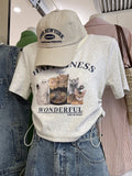 Short Sweet Spicy Shoulder Short-Sleeved T-Shirt Women's Summer 2025 New High-Waist Design Sense Niche Repair Body
