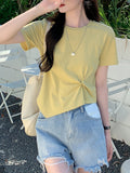 Pure Cotton Shoulder Irregular Folding Short T-Shirt Girls Summer Slim Thin Short Sleeve Design Sympatho Jacket Tide