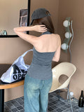 Korean Sweet Spicy Wind Hanging Neck Pinstripe U Tie Sling Vest Women Summer Slimming High-End Feel Beautiful Top