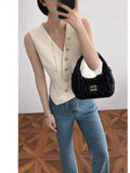 Spring And Summer French Retro Fashion Fashion Sense V Collar Sleeveless Old Money Suit Vest Short Top