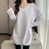 White U-Neck Bottom Shirt Women's Spring And Autumn New Design Sense Of Small Irregular Opening Long-Sleeved T-Shirt Top