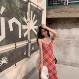 Lace V Collar Red Lattice Sling Dress Girl Spring And Summer Hottie Waist Thin Holiday Bag Hip Long Skirt