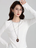 White Hair Thick Hem Lace Long-Sleeved Bottom Shirt Women 2026 Autumn And Winter Folding Thin T-Shirts