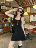 Lace Spliced Bare Back Sling Dress Woman Summer Bodyless Waistless Vest Skirt Hot Girl Black Long Dress