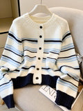 Millard Hit The Striped Knitted Cardigan Outside The Women's Autumn And Winter Wearing Sweaters With Skirts Small Korean Tops