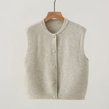 Vintage Gray Single-Dcupuncture Knitted Vest Women's Autumn And Winter New Loose Thin Sleeveless Sweater Outside The Shoulder