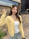 Korean Yellow Embroidered Long-Sleeved Collar Knitted Cardigan Women 2026 Early Autumn Wearing A Languid Wind Loose Top