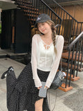 French With Sling Skirt Outside The Wooden Ear Long Sleeves Thin Sunscreen Shirt Tied With Knitted Open Shirt Women's Summer Top