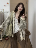 Korean Soft Languid Wind Striped Sweater Coat Women In Autumn Relaxation Feeling A Small Knitted Cardigan Top