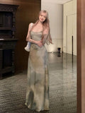French Green Sling Dress Women's Summer New Seaside Resort Style Thin Temperament Long Dress Chic