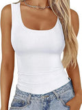 2025 Women's Collar Ribs T-Shirt Without Sleeveless Elastic Repair Basic Vest Women's Top Hottie