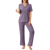 Autumn And Winter Ladies Homewear Suit Short Sleeve Trousers Jersey Flipping Pajamas Set