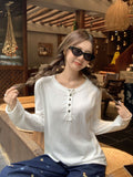 Lazy Wind Heavy Industry Embroidered Long-Sleeved T-Shirt Women 2026 Early Autumn New Button Loose Design Top