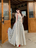 Design Sense Folded Small Flying Sleeves Retro Wave Dress Female Summer Temperament To Close The Waist Thin Seaside Holiday Dress