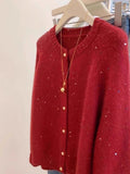 Gentle Atmosphere Feel The Slid Round Sweater Cardigan Women Autumn And Winter Life New Year Retro Red Soft Knitted Coat