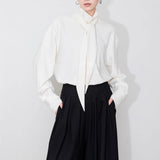 New French Temperament With Thin Long Sleeve High Tie Shirt For Women