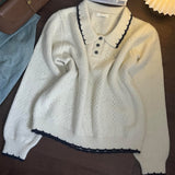 Korean Giant Good-Looking Early Autumn Top 2025 Collar Thin Knitted Women's Sweater Loose Design Small Blouse