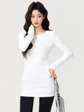 White Round-Neck Long-Sleeved T-Shirt In The T-Shirt Autumn And Winter New Thicken Long Coat Woman