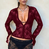 Dili 2025 Autumn And Winter Y2K Sexy Pocket Open Shirt Lace Jersey Women's Clothing