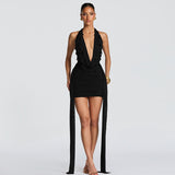 Spring And Summer New Women's Personalized Water Drop Decoration Sexy Deep V-Neck Hanging Neck And Hip Dress