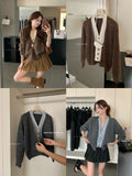 Millard Coffee Color Crash Fake Two V-Neck Knitted Cardigan Women Autumn High-End Lazy Sweater Coat Top