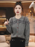 Lace Splicing Unique Super-Looking Sweater Autumn 2025 New Women's Design Sense Niche Knitted Cardigan Top