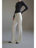 Slept Long-Legged Luxury Show Three-Dimensional Texture Apparent Thin Wide Belt Open Fork Micro-Horn Trousers Belt