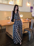 Vintage Suit Lattice Sling Sling Vest Women Summer High-Rise Half-Dress Skirt French Temperament Two-Set