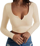 Newly Dressed Small V-Neck Long-Sleeved Jersey Sexy Short-Term Umbilly T-Shirt